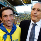 Marcelino García Toral y Fernando Roig celebran el ascenso a Primera, en el 2013.