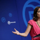 Andrea Levy, en una rueda de prensa en la sede del PP, en agosto.