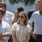 El presidente del Gobierno Mariano Rajoy acompañado del presidente de la Xunta Alberto Núñez Feijoo y de la Ministra de Fomento Ana Pastor.