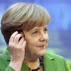 Angela Merkel ofreció una rueda de prensa ayer en Praga.