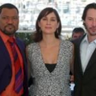 Laurence Fishburne, Carrie Ann-Moss y Keanu Reeves, en Cannes