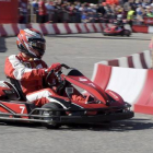 El piloto finalndés de Fórmula 1 de Ferrari Kimmi Raikkkonen en un evento de karting en Helsinki este martes