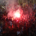 La aficion de la SD Ponferradina concentrada en la Plaza de Lazúrtegui para celebrar el ascenso a Segunda División. L. DE LA MATA/ANA F. BARREDO