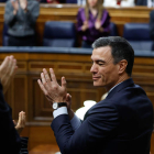 Pedro Sánchez ayer, tras conocerse el resultado de la votación de la moción de censura. CHEMA MOYA