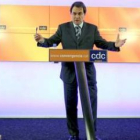 El presidente de CiU, Artur Mas, durante la rueda de prensa que ofreció ayer.