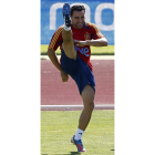 Xavi, en el entrenamiento de ayer en Las Rozas.