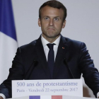 Macron, durante un discurso por el 500 aniversario de la reforma protestante, el 22 de septiembre, en París.
