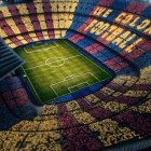 Simulación del mosaico que tendrá lugar en el Camp Nou el próximo domingo.