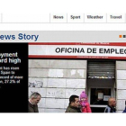Apertura de la web de la BBC con la noticia del paro en España, a primera hora de este jueves.