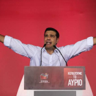 El exprimer ministro griego y líder de Syriza, Alexis Tsipras, en su mitin de cierre de campaña, este viernes.