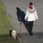 Una mujer pasea con su perro por el río Bernesga. JESÚS F. SALVADORES