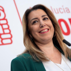 La presidenta andaluza en funciones, Susana Díaz, en la rueda de prensa que ha ofrecido este viernes.