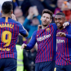 El Barça celebra uno de sus tantos