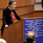 Ingrid Betancourt, durante su intervención en el Parlamento Europeo