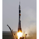 Vista del lanzamiento de la nave rusa Soyuz.