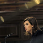 La vicepresidenta durante su intervención en el Congreso sobre la ley de transparencia.