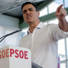 El secretario general del PSOE, Pedro Sánchez, durante su intervención en Badajoz.