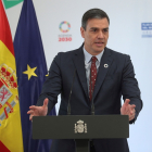 El presidente del Gobierno, Pedro Sánchez, durante la presentación del Plan de Impulso al Sector Turístico, este jueves, en la Moncloa. EFE/Rodrigo Jiménez POOL