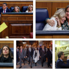 Rufián, Díez, Ribera, Belarra y Montero, en varios momentos del debate, que Abascal abandonó tras su intervención. GONZÁLEZ/PÉREZ/HIDALGO