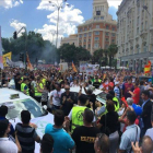 Manifestación de taxistas de diversas ciudades en Madrid durante la última huelga contra las VTC de Uber y Cabify, el 30 de mayo de 2017.