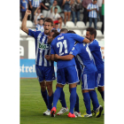 Mayordomo celebra el gol que rubricaba la victoria deportivista en la tarde-noche de ayer.