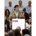 El secretario general del PSOE, Pedro Sánchez, ayer en Pamplona.