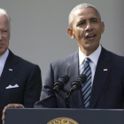 Obama y Biden durante una comparecencia en la Casa Blanca.