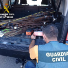 Un agente de la Guardia Civil revista el material incautado. SUBDELEGACIÓN DEL GOBIERNO