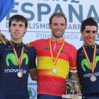 Valverde, escoltado en el podio por Izagirre y Castroviejo.