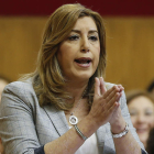 Díaz, ayer, en la sesión de control al Gobierno andaluz. J. M. VIDAL.
