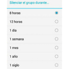 Captura de pantalla de la opción de silenciar un grupo de Whatsapp.
