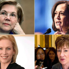 La izquierda a derecha i de arriba a abajo: Elizabeth Warren, Kamala Harris, Kirsten Gillibrand y Susan Collins.