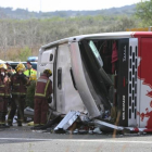 Autocar accidentado en Freginals, el pasado marzo, en que murieron 14 personas.
