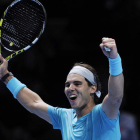 Rafael Nadal celebra la victoria ante Wawrinka y el asegurarse el número uno mundial.