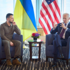 Volodímir Zelenski junto a Joe Biden en la reunión de ayer. UCRANIAN SERVICE HANDOUT