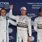 Valtteri Bottas, Nico Rosberg y Lewis Hamilton.