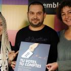 De izquierda a derecha, Maria Morante (CDR), Jordi Pairó (ACN) y Maria Ballester (CUP), en la presentación de la campaña Tu votes, tu comptes.