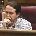 Pablo Iglesias, en la última jornada de la investidura.