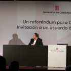 Carles Puigdemont, durante su conferencia en Madrid sobre el referéndum, este lunes.