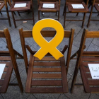 Lazo amarillo en solidaridad con Oriol Junqueras en un mitin de ERC