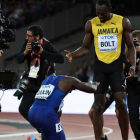 Gatlin hace una referencia a Bolt después de imponerse en la final de 100 metros.