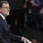 El presidente del Gobierno en funciones y candidato a la reelección, Mariano Rajoy, durante su discurso en el debate de investidura.