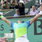 Nadal celebra su triunfo sobre Almagro y su pase a semifinales de Roland Garros.
