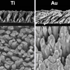 Imágenes microscópicas de bioelectrodos con nanocolumnas de titanio y oro. csic