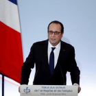 El presidente francés, François Hollande, durante la presentación del plan de choque contra el desempleo de larga duración.
