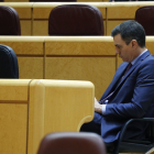Pedro Sánchez durante la sesión de control al Gobierno de hoy martes, en el Senado.  EFE/Ballesteros POOL