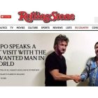 Imagen de la portada de la web de 'Rollin Stone' con la noticia de la entrevista entre Sean Penn y 'el Chapo' Guzmán.