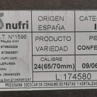 Etiqueta de las peras de Lérida entregadas a los comedores. DL
