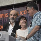 Resines, la viuda de Moncho Alpuente, Chari Vallejo Junco y el Gran Wyoming, ayer, en el homenaje.