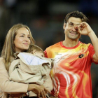 David Ferrer, junto a su mujer e hijo, en Madrid.